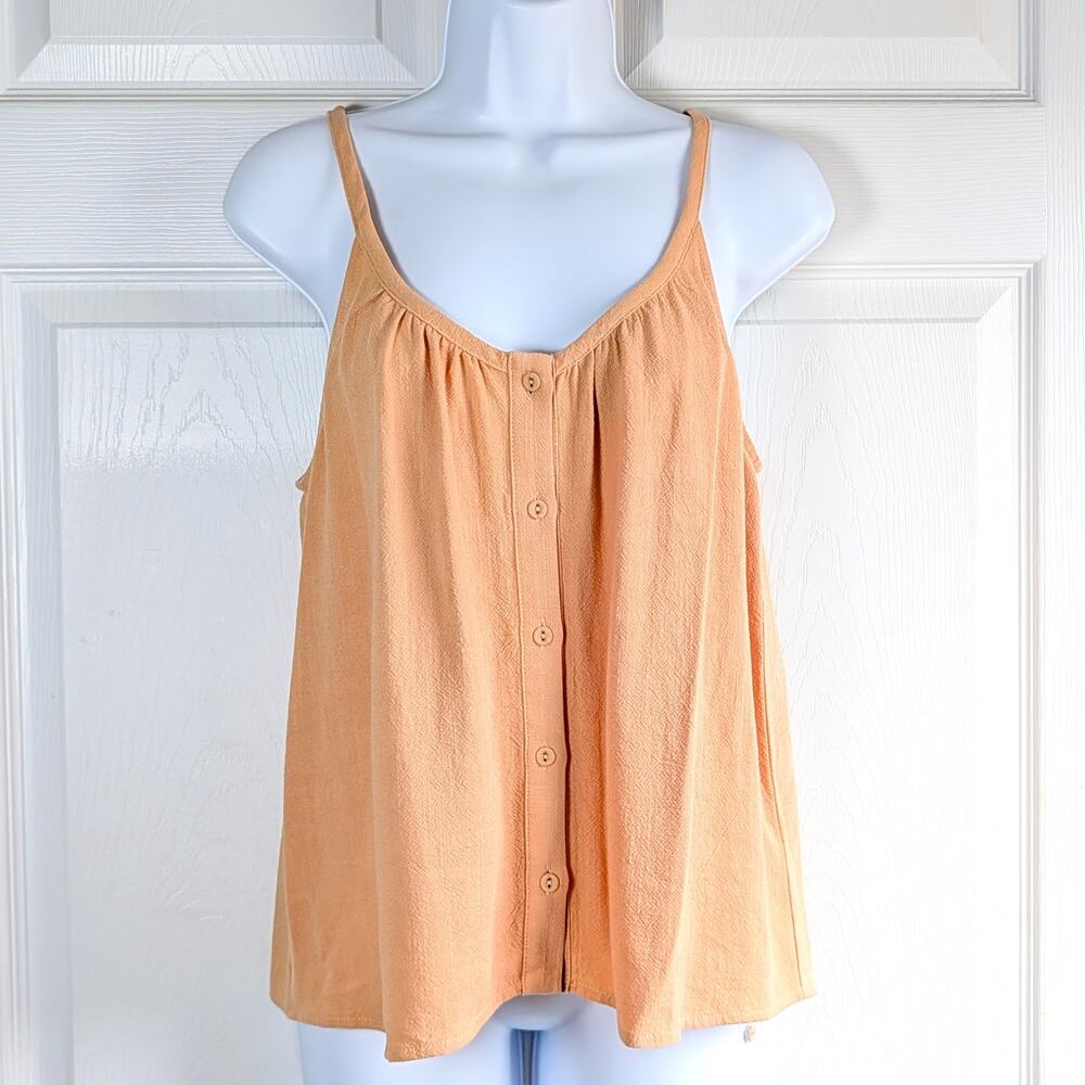 Lovestitch Peach Coral Linen Rayon Blend Button Front Scoop Neck Cami Tank Top S